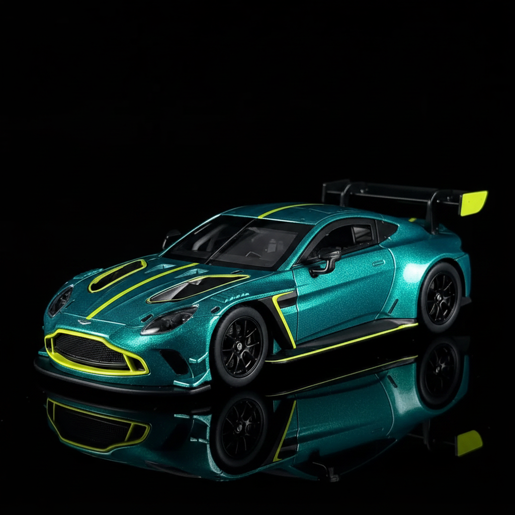Aston Martin Vantage GT3 verde teal fondo negro
