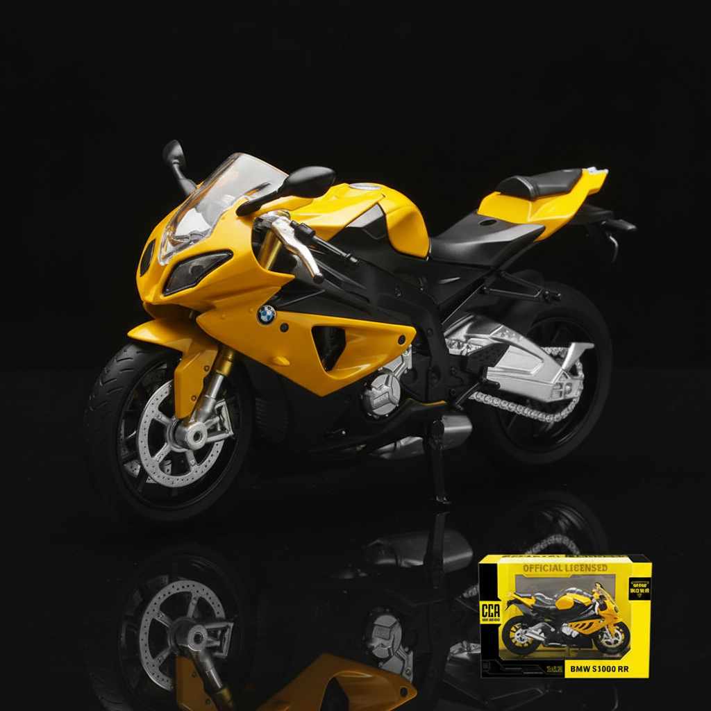 BMW S1000RR amarillo con caja