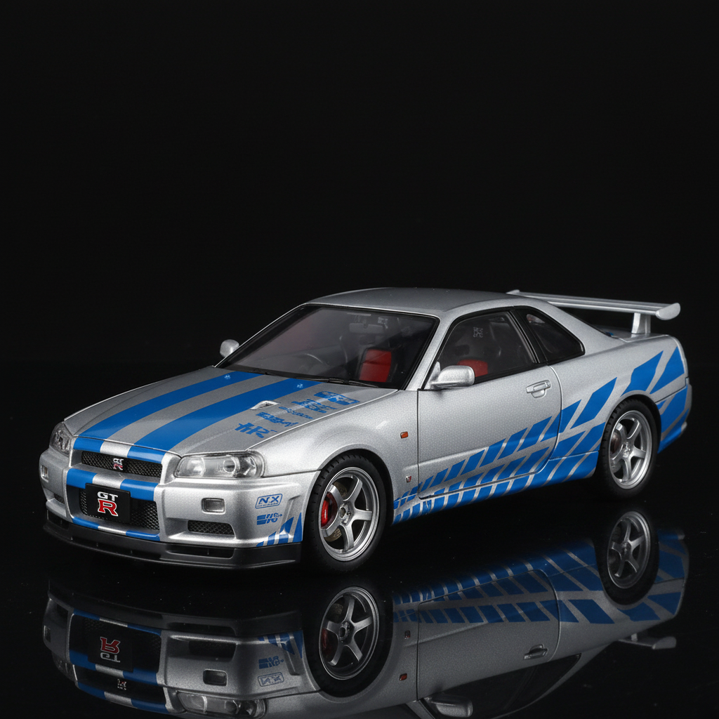 GTR R34 plata franjas azules