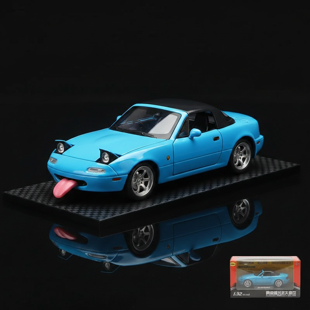 Mazda MX-5 azul con caja