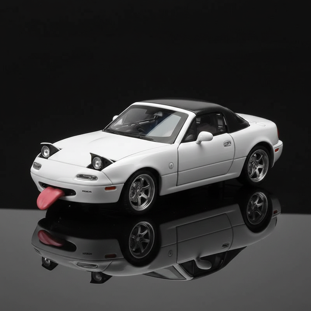 Mazda MX-5 blanco con caja